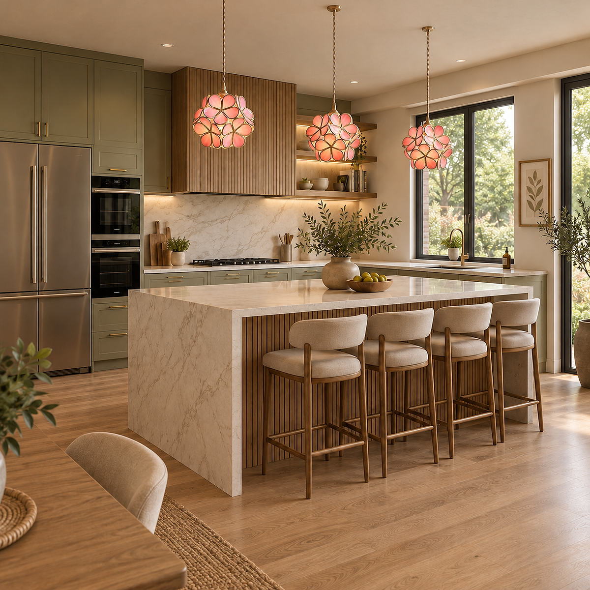 Petal-Shaped Glass Pendant Light with Brass Fitting