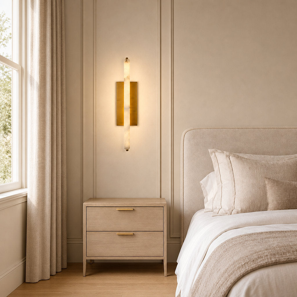 Tricolordeer 25-inch Alabaster Brass Cylindrical Sconce Pair