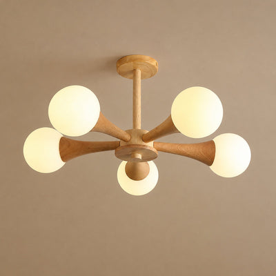 Tricolordeer Solid Wood & Opal Glass Chandelier