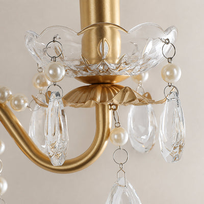 Crystal Pearl Chain Wall Lamp, 16.8-Inch x H 25.2-Inch, Gold & Clear for Living Room