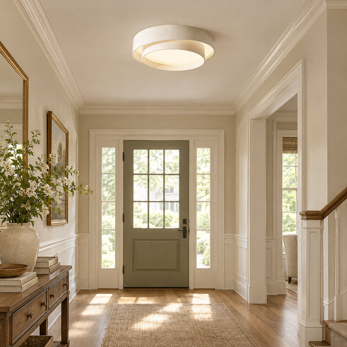 Melody Ceiling Light, 15.7-Inch x H 5.5-Inch, White, Warm Light for Living Room & Bedroom