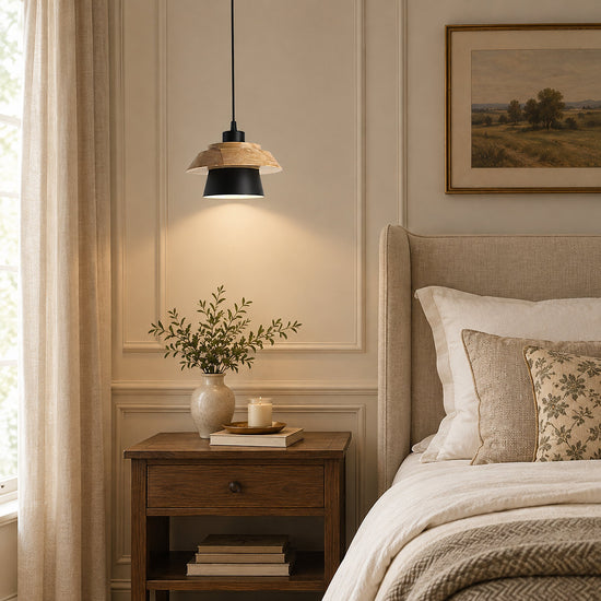 Minimalist Nordic Wood Metal Pendant Light for Dining Room & Living Room