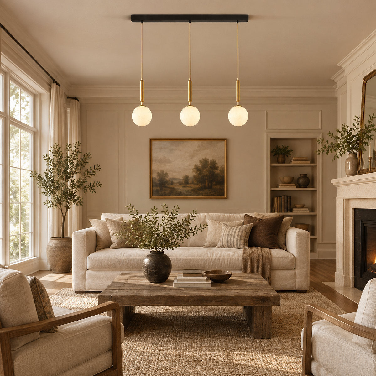 Minimalist Spherical Glass Brass Pendant Light