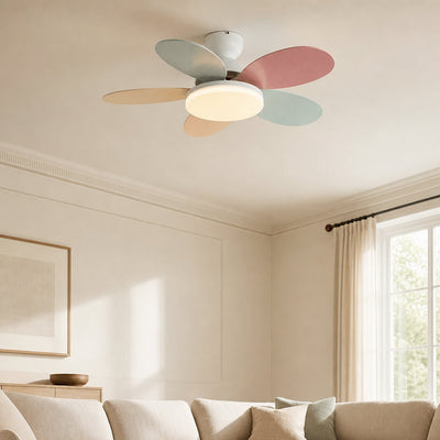 Petalo Ceiling Fan Light, 35.4-Inch x H 11.0-Inch, Green & Wood Grain, Warm Light for Living Room