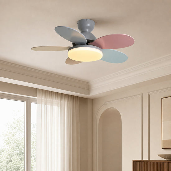 Petalo Ceiling Fan Light, 35.4-Inch x H 11.0-Inch, Green & Wood Grain, Warm Light for Living Room