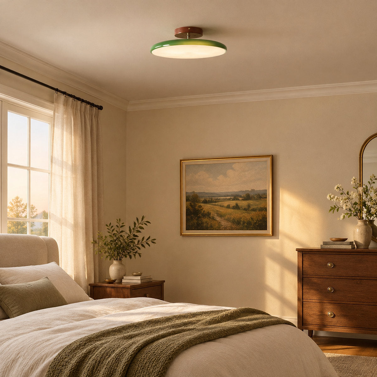 Drift Adjustable Ceiling Light, 11.8~19.7-Inch x H 3.5-Inch, Green, Triac Warm Dimming for Living Room & Bedroom