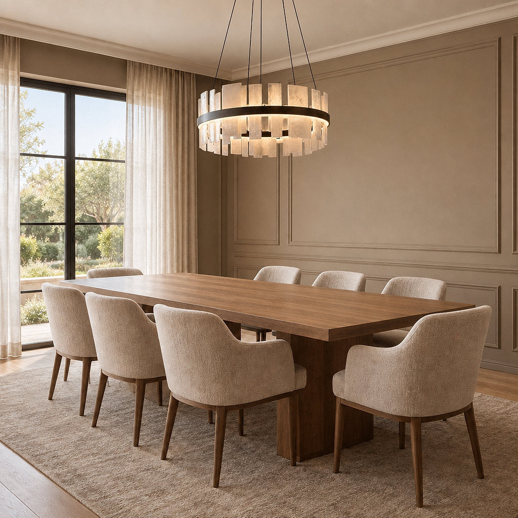 Tricolordeer Round Alabaster Tile Copper Chandelier