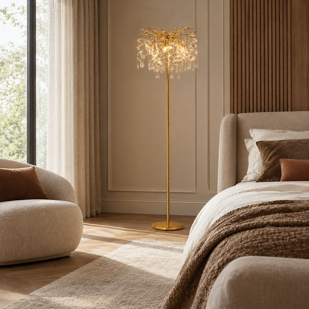 Tricolordeer Gold K9 Crystal Sculptural Floor Light
