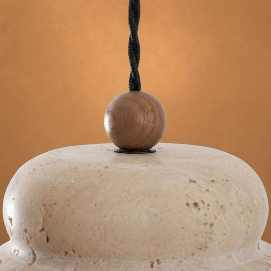 Walnut and Travertine Pendant Lamp Yellow Travertine for Dining Room & Living Room
