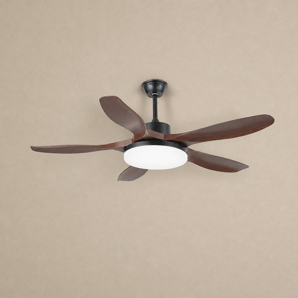 Keltis 48"/52" Ceiling Fan Light, 48~52-Inch x H 11.8-Inch, Model F Natural Wood Grain (ABS blades), Three-Color Light for Living Room