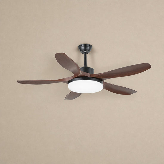 Keltis 48"/52" Ceiling Fan Light, 48~52-Inch x H 11.8-Inch, Model F Natural Wood Grain (ABS blades), Three-Color Light for Living Room