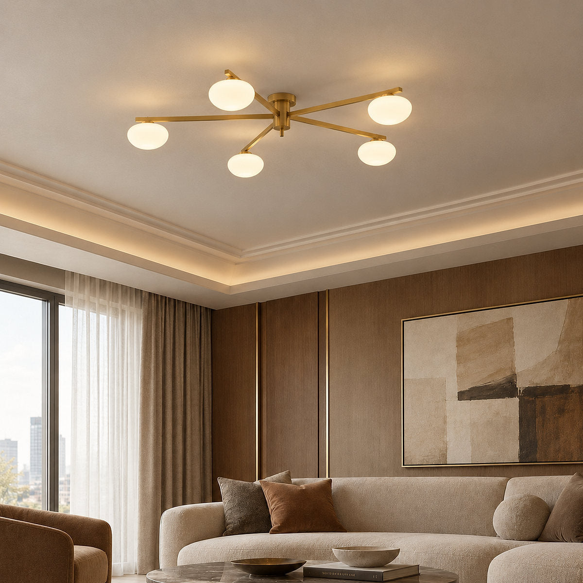 Low-Profile Multi-Arm Oval Glass Ceiling Lamp