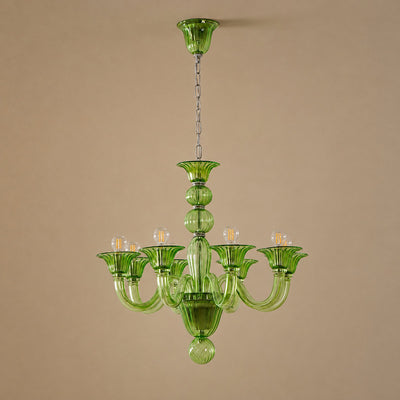 Liquid Green Hand-Blown Glass Chandelier