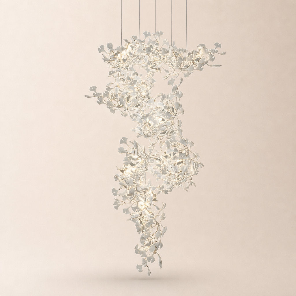 Tricolordeer Cascading Porcelain Leaf Spiral Chandelier