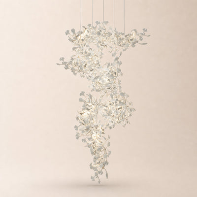 Tricolordeer Cascading Porcelain Leaf Spiral Chandelier