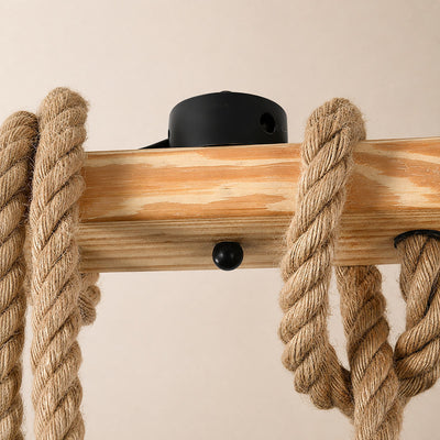 Horizontal Wood Beam Grenade Cage Chandelier