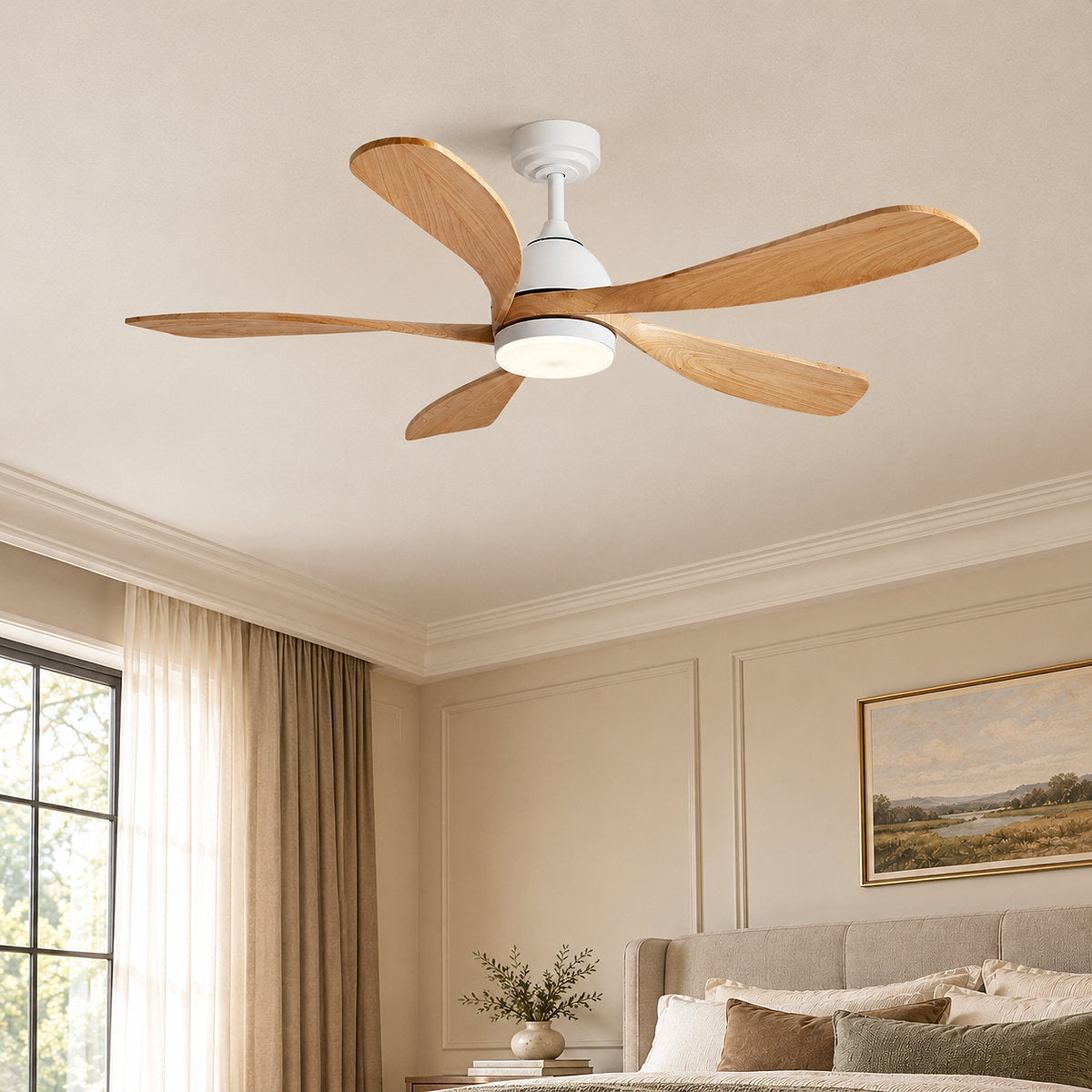 52-Inch Dimmable LED Wood Ceiling Fan