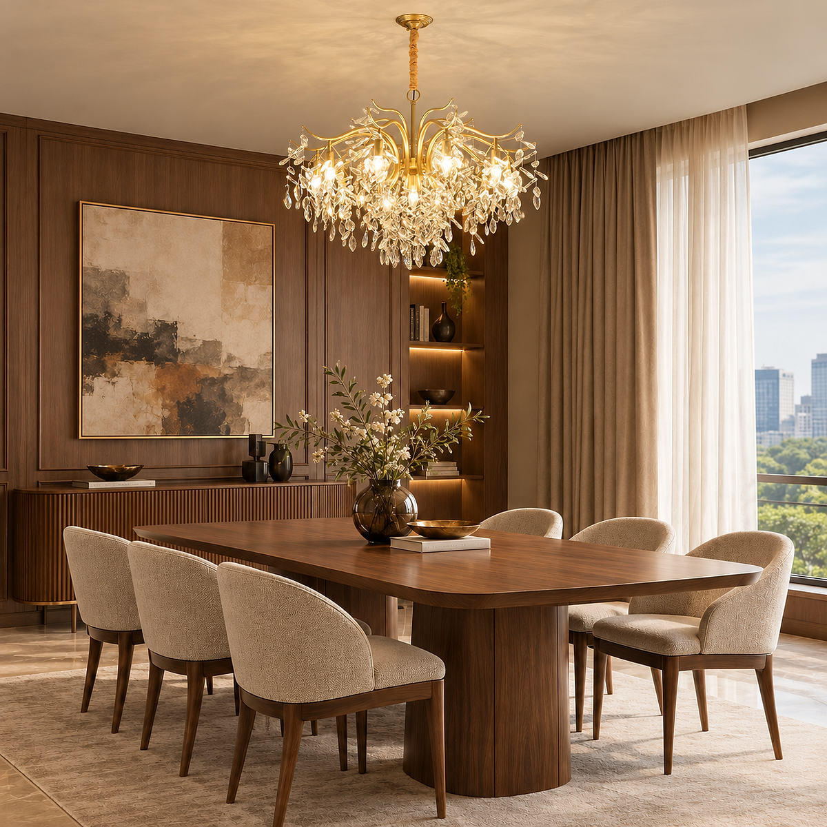Hanging Crystal and Brass Chandelier