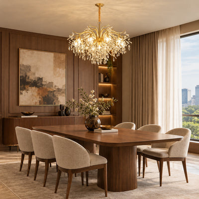 Hanging Crystal and Brass Chandelier