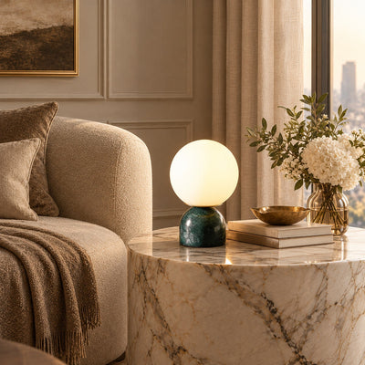 Tricolordeer Globe Glass & Marble Table Lamp