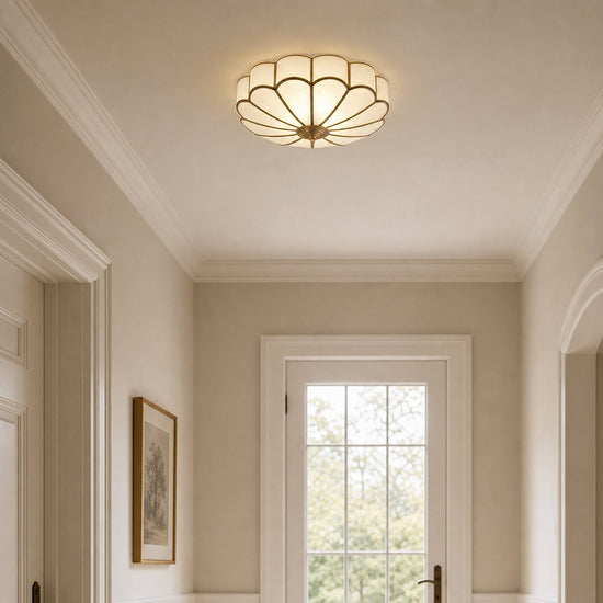 Flower Shape Glass Recessed Ceiling Light, 13.8~23.6-Inch x H 6.1`7.9-Inch, Brass & White for Living Room
