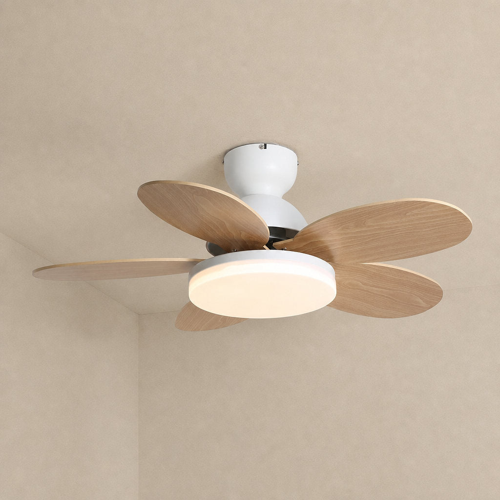 Petalo Ceiling Fan Light, 35.4-Inch x H 11.0-Inch, Green & Wood Grain, Warm Light for Living Room
