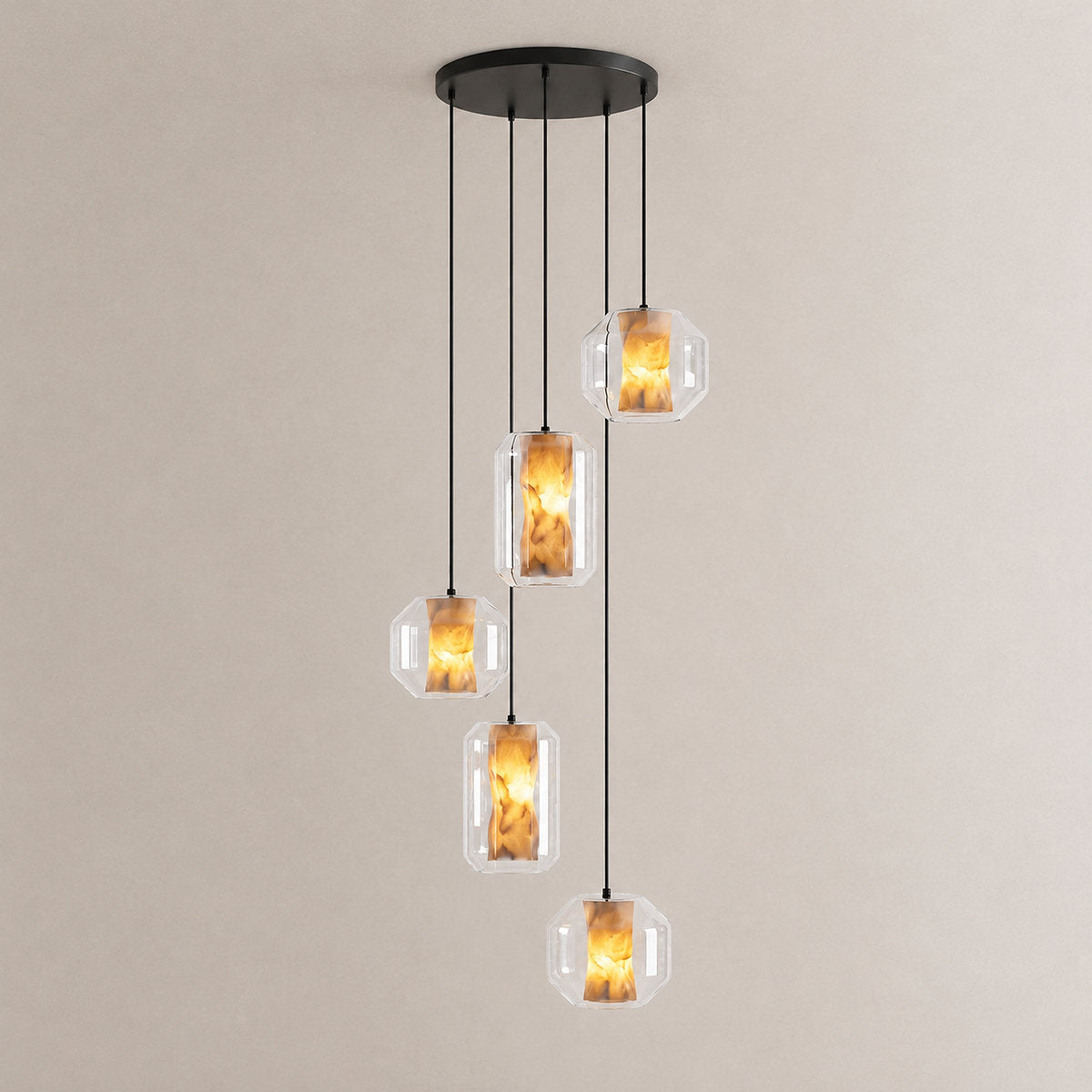 Cylinder Pendant Light in Alabaster and Glass