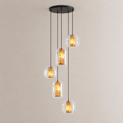 Cylinder Pendant Light in Alabaster and Glass