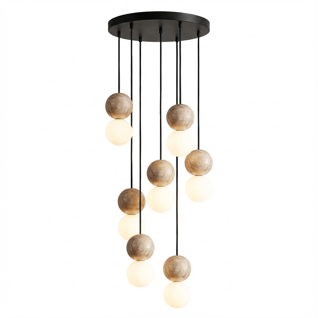 Camille Travertine Pendant Light,1 Light-11 Lights Yellow Travertine & White for Dining Room & Living Room