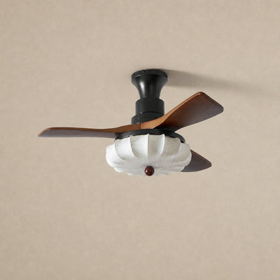 Lotus Bloom Ceiling Fan Light, 36~52-Inch x H 11.8-Inch, Walnut Wood & Black & White, Warm Light for Living Room