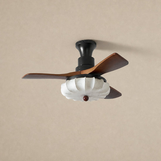Lotus Bloom Ceiling Fan Light, 36~52-Inch x H 11.8-Inch, Walnut Wood & Black & White, Warm Light for Living Room
