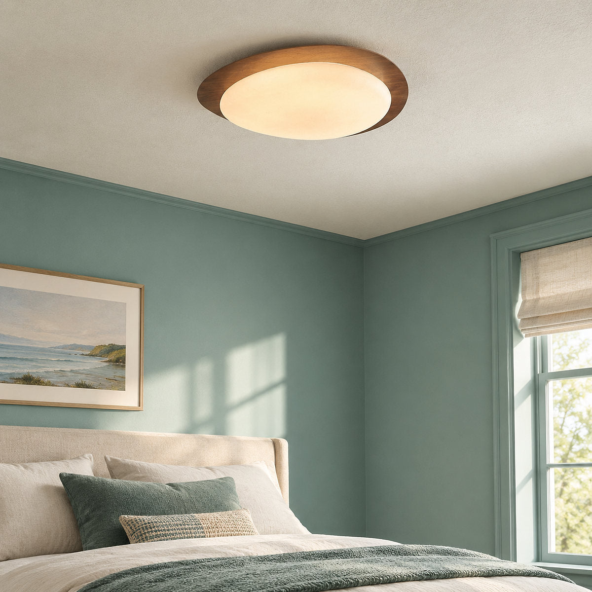 Pebble Metal Ceiling Light, 11.8~22.8-Inch x H 3.1-Inch, Artistic Walnut Grain Effect, Triac Warm Dimming for Living Room