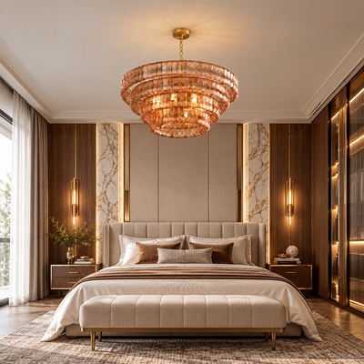 Tricolordeer Four-Light Round Amber Glass Chandelier