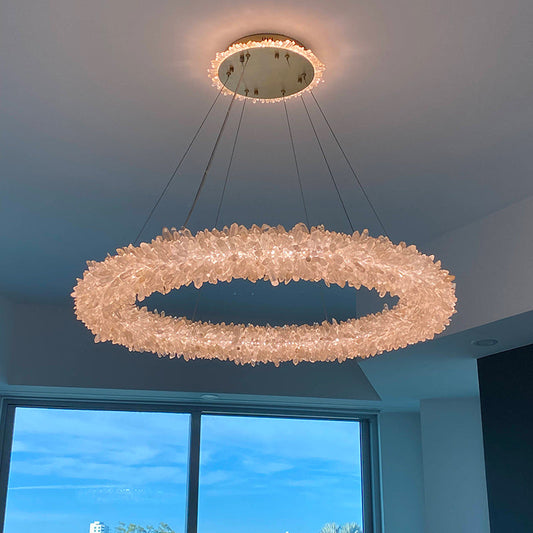 Vosa Modern Round Clear Geode Quartz Crystal Ring Chandelier