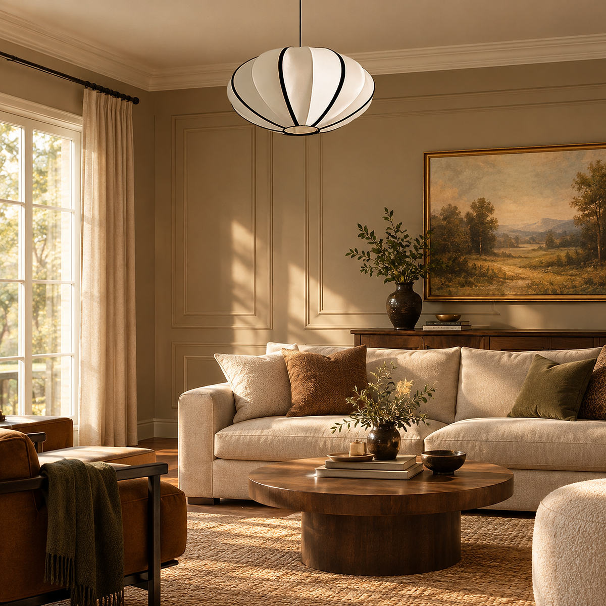 Japandi Fabric Lantern Pendant Light Bed Room & Living Room