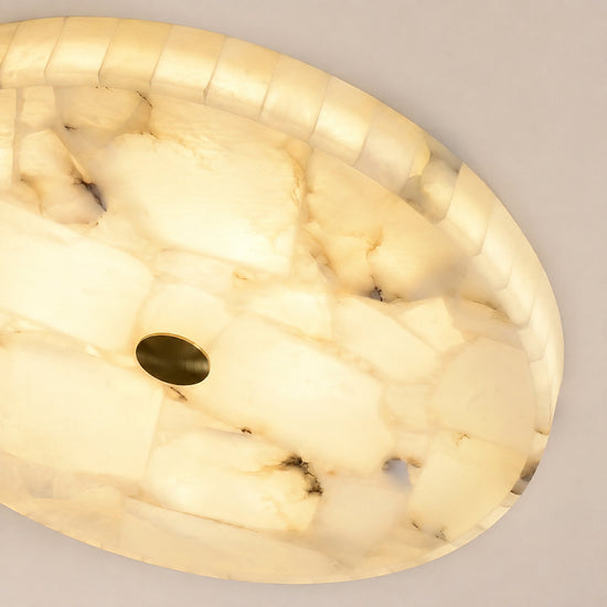 Round Alabaster Ceiling Light, 15.7-Inch x H 2-Inch, White & Gold, Warm Light for Living Room