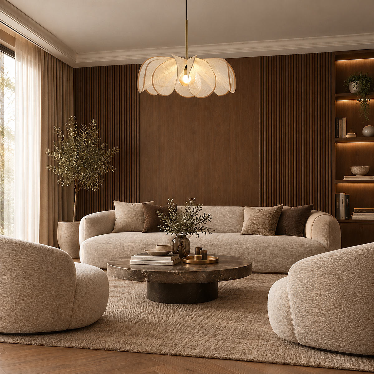Woven Abaca Fiber Floral Pendant Lamp