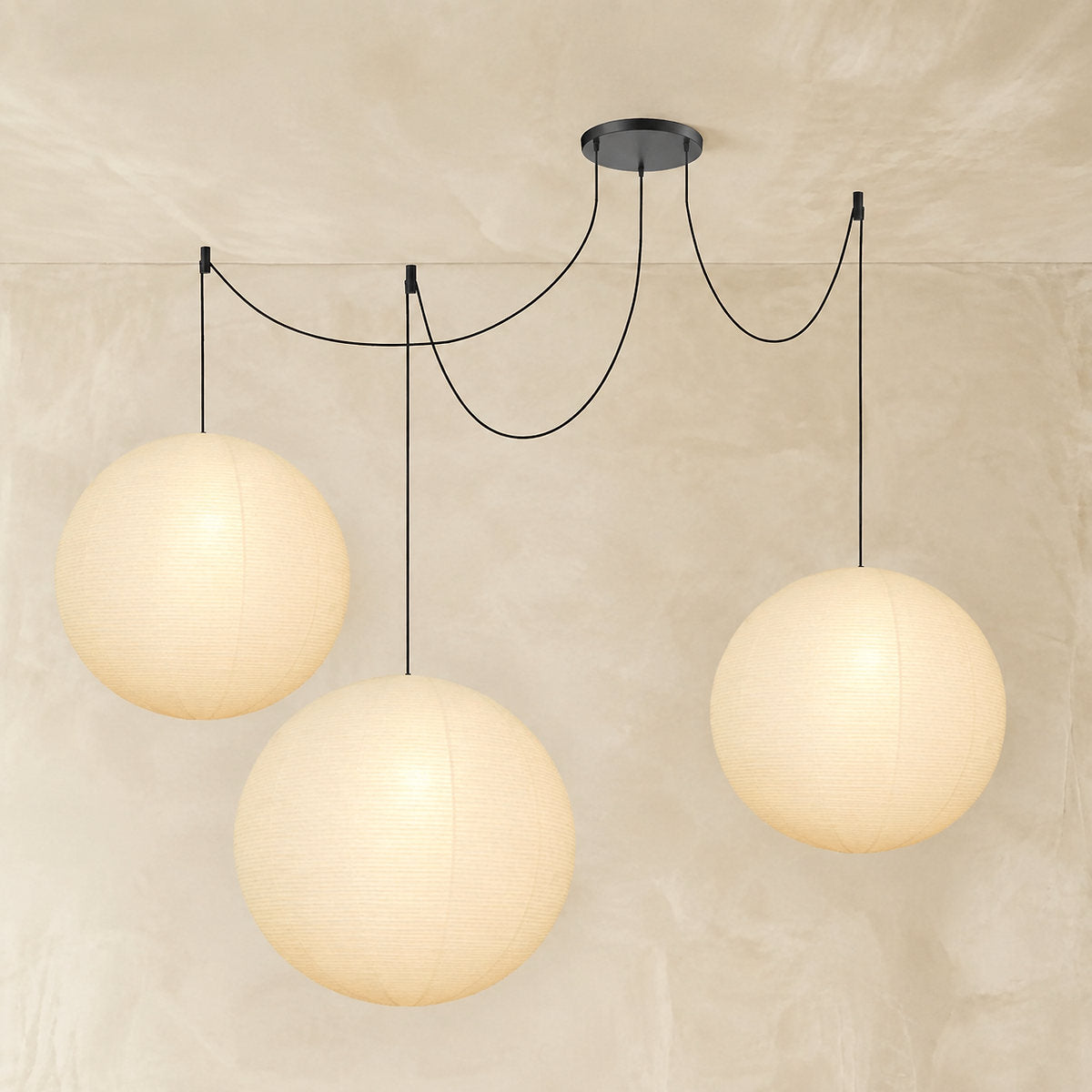 Round Sculptural Bamboo Pendant Light Warm Light for Dining Room & Bedroom