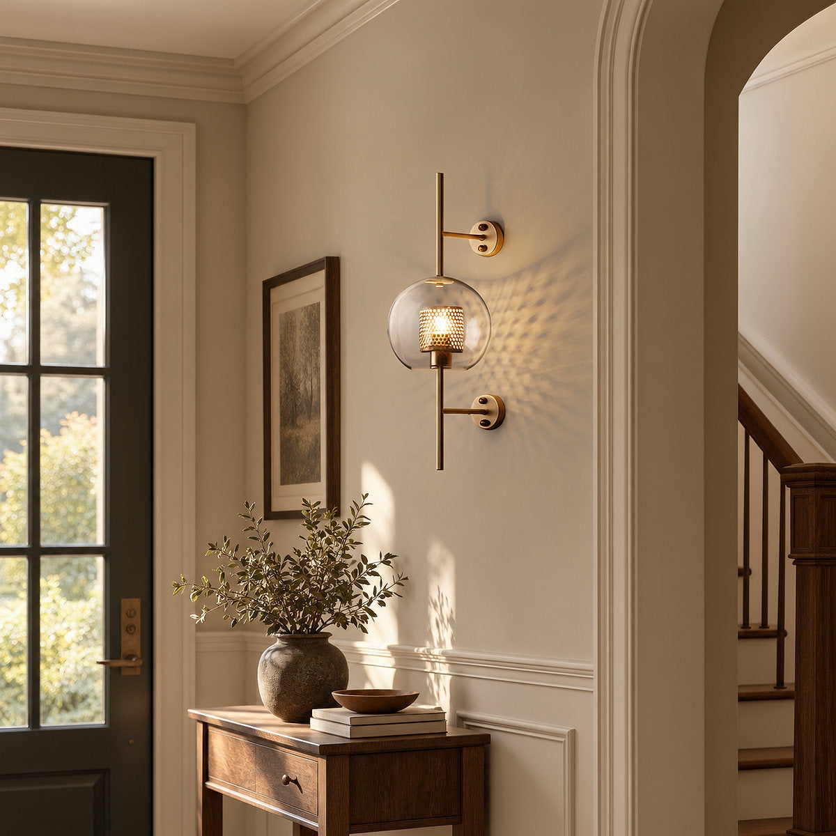 Chiswick Glass Wall Lamp, 5.1~9.8-Inch x H 21.6~30.7-Inch, Copper plating for Living Room & Dining Room