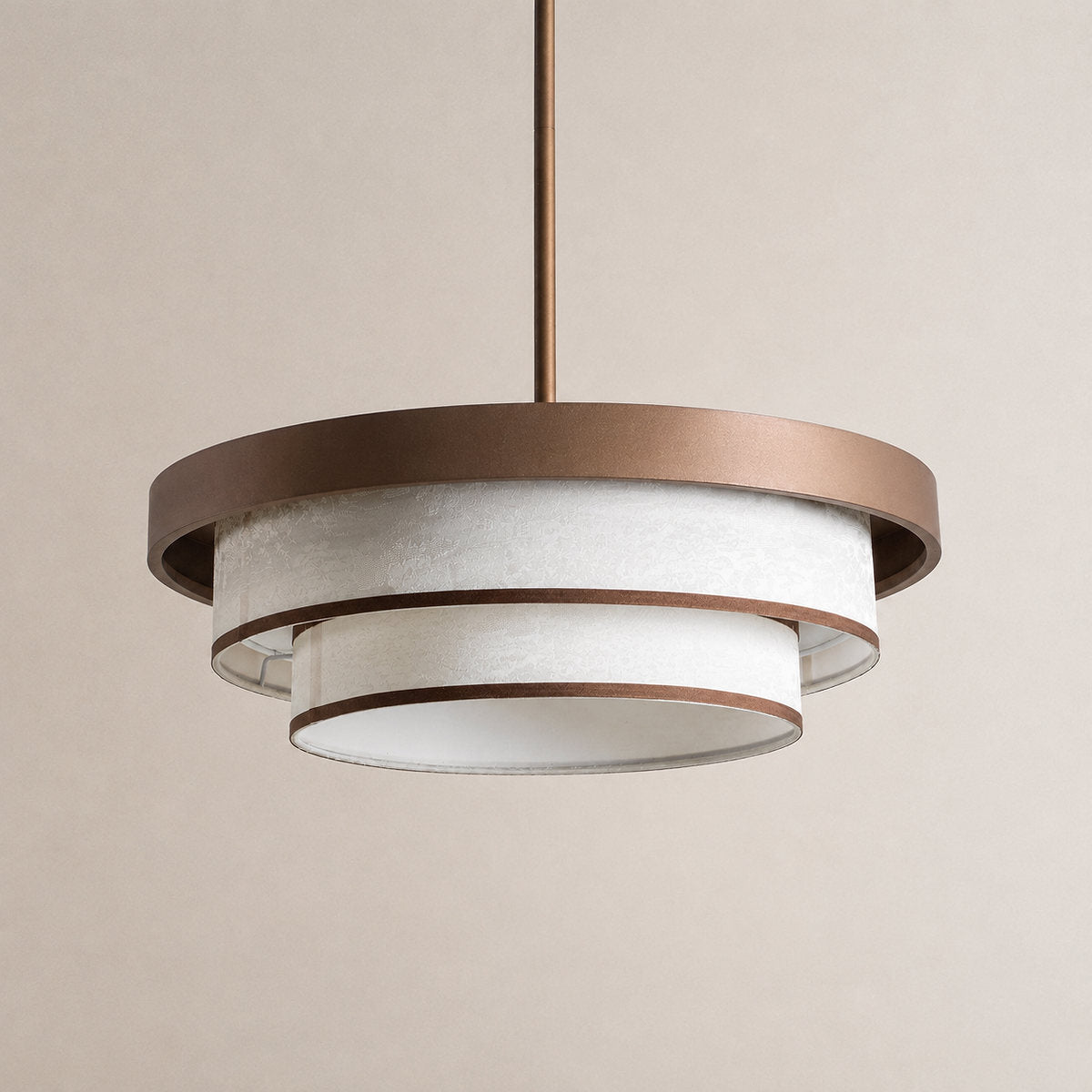 Sculptural Triple-Tiered Fabric Ring Pendant Lamp