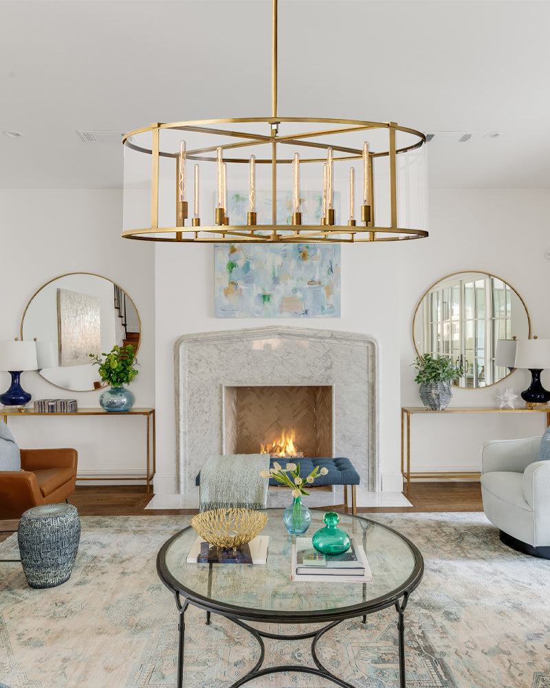 Bickman Glass Lantern Modern Round Chandelier 33''44"55''