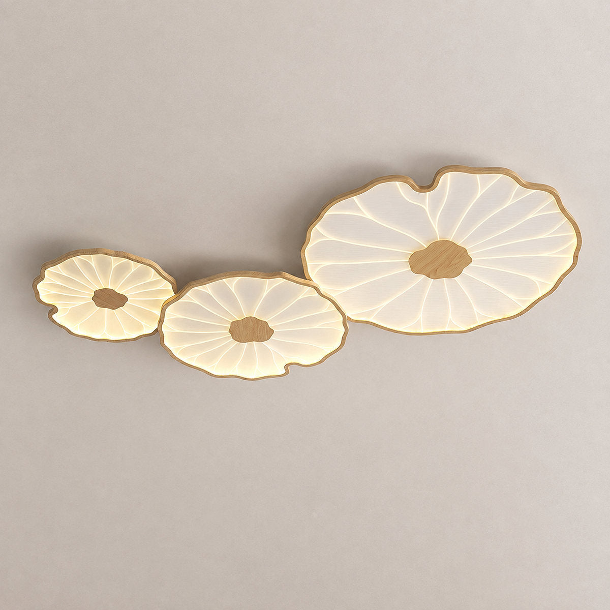 Lotus Leaf Acrylic Ceiling Light, 11.8-Inch x H 1.6-Inch, Hydrographic Natural Wood Grain Finish, Warm Light for Living Room & Bedroom