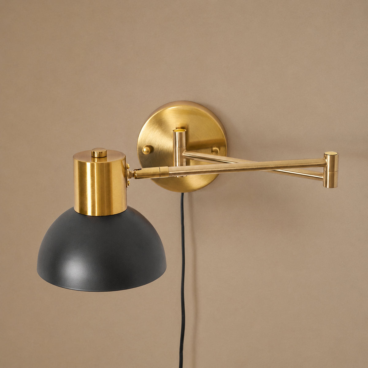 Adjustable Arm Plug In Wall Lamp, L 14.6-Inch x H 5.9-Inch, Black & Gold, US Plug for Bedroom & Living Room