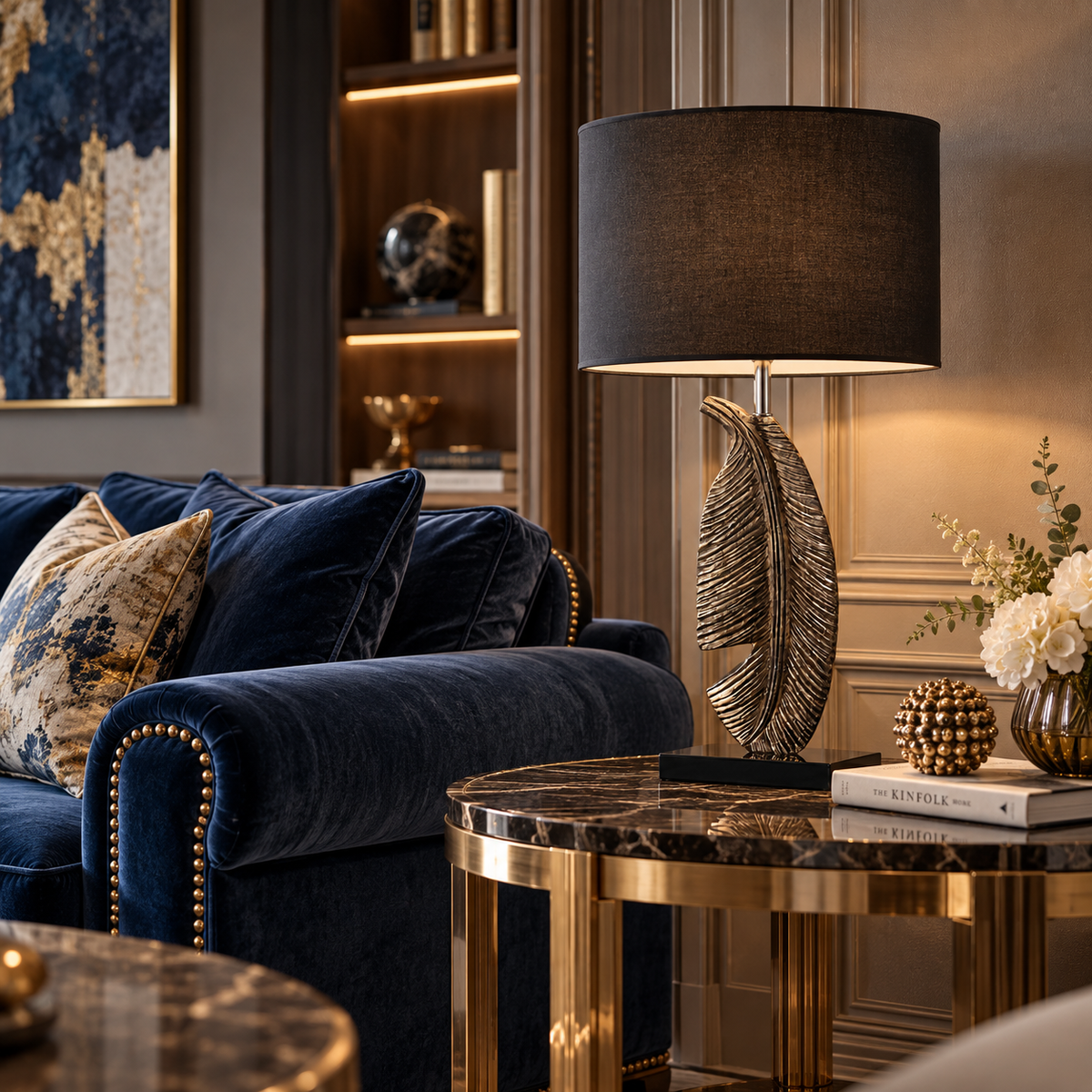 Tricolordeer Sculptural Gold Feather Table Lamp