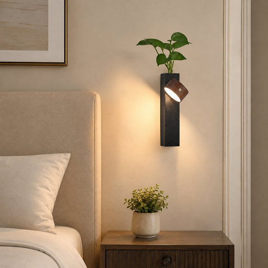 Verde Beam Rechargeable Wall Lamp, 2.8-Inch x H 9.1-Inch, Dark walnut & Black Travertine, Warm Light & USB Charging for Bedroom & Living Room
