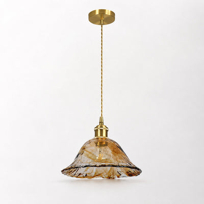 Artisanal Brown Blown Glass Brass Pendant for Dining Room & Living Room