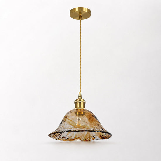 Artisanal Brown Blown Glass Brass Pendant for Dining Room & Living Room