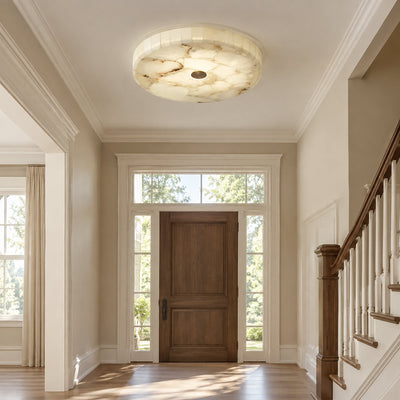 Round Alabaster Ceiling Light, 15.7-Inch x H 2-Inch, White & Gold, Warm Light for Living Room