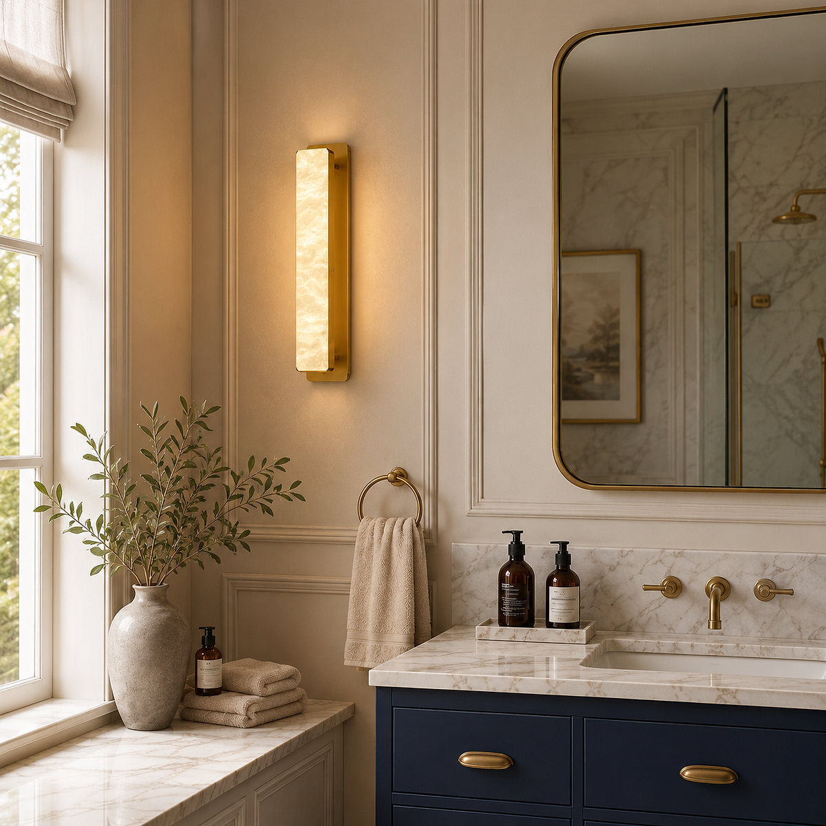 Tricolordeer Modern Rectangular Alabaster Wall Sconce