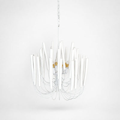 Tiered Wood and Curved Iron Chandelier
